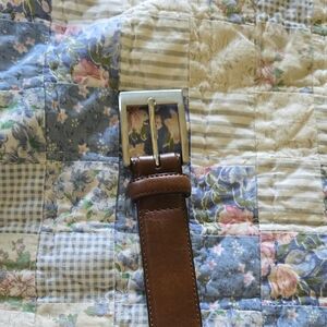 Brown Leather Belt with Silver Buckle - Size 42
